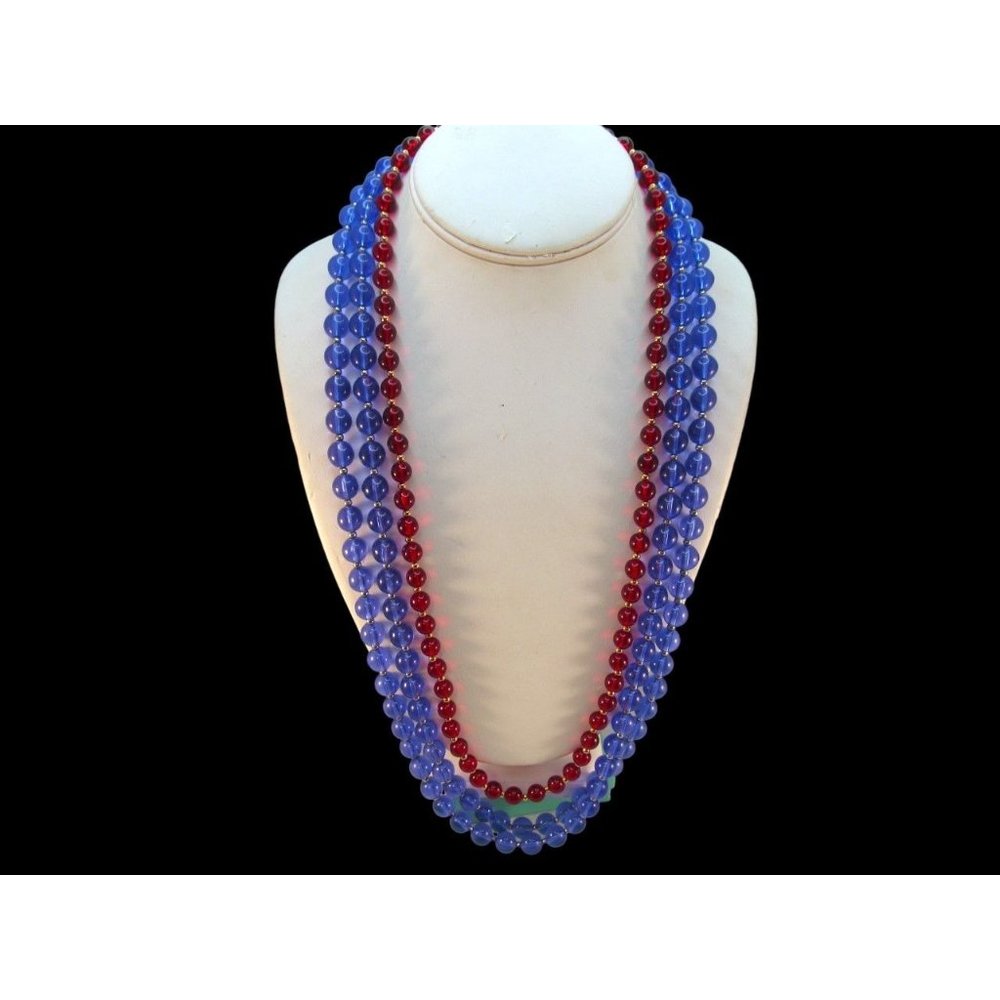 Vintage Monet Red and Blue Plastic Bead Necklaces Set of 3